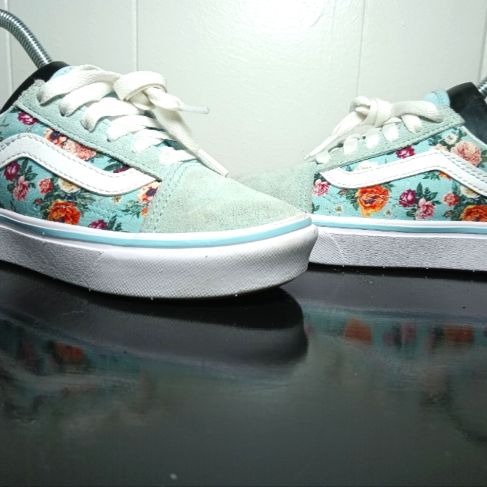 Size 12 Kids Vans Old Skool ComfyCush Floral Aquatic Blue Skate Shoes